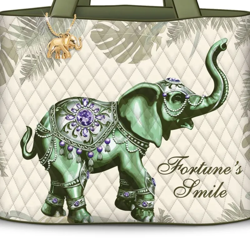 'Fortune's Smile' Elephant Ladies' Quilted Tote