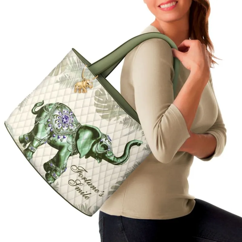 'Fortune's Smile' Elephant Ladies' Quilted Tote