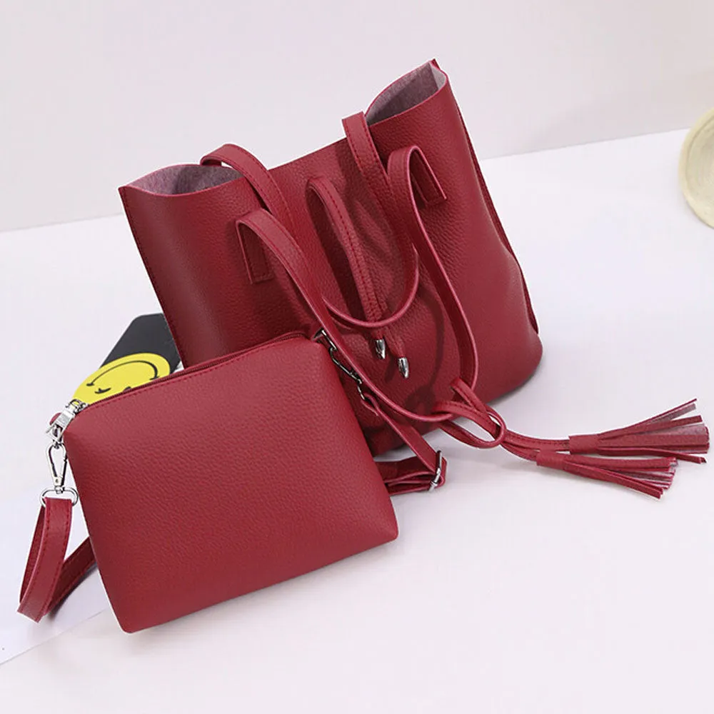 2 pcs women's hbags designer ladies Shoulder bag +women messenger bags Tassels leather crossbody bag bolsa mujer