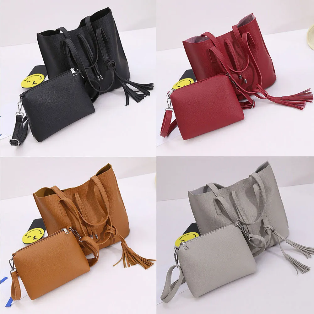 2 pcs women's hbags designer ladies Shoulder bag +women messenger bags Tassels leather crossbody bag bolsa mujer