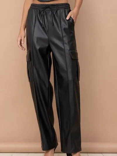 27 Faux Leather Pleated Cargo Pant