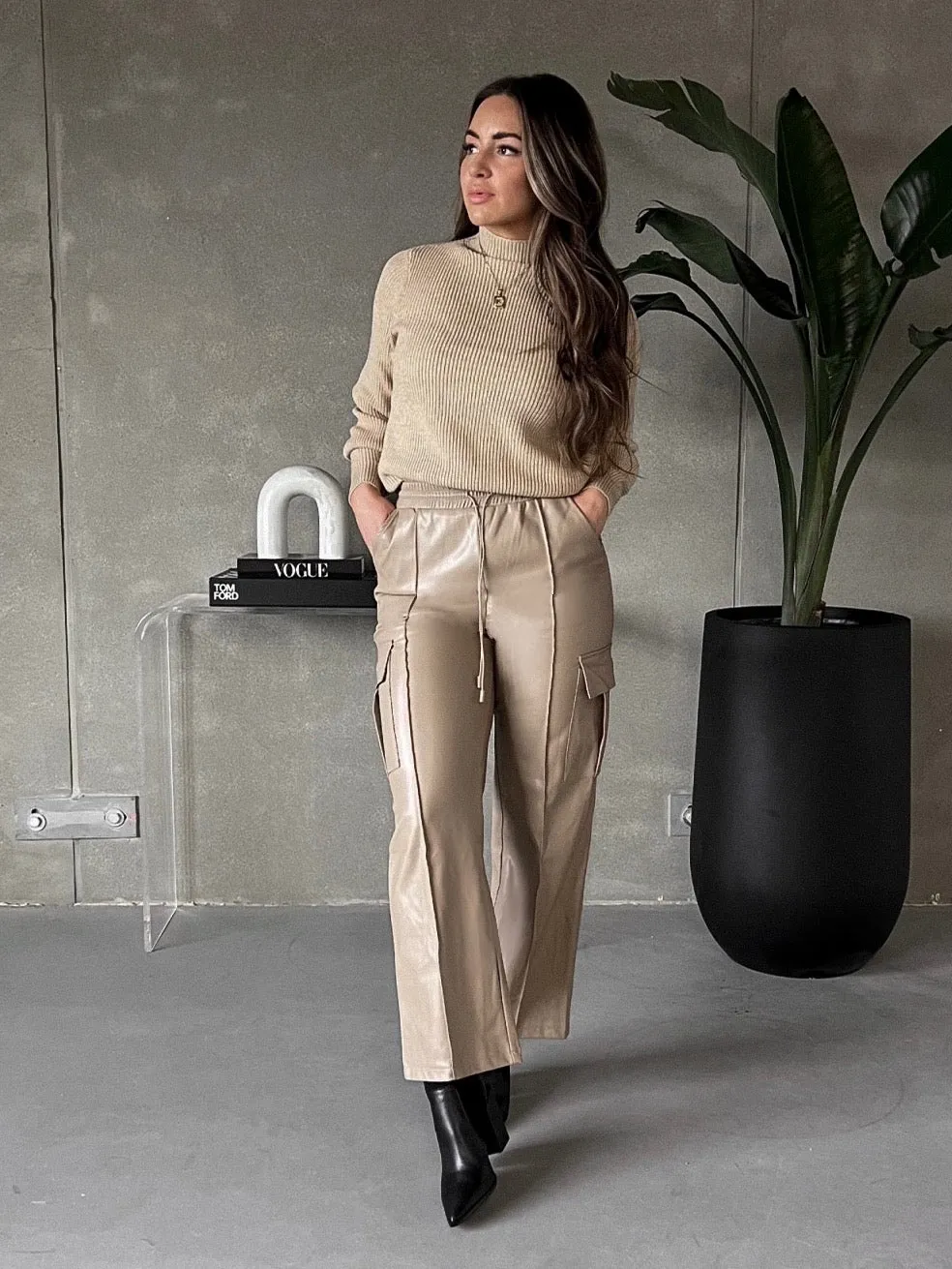 27 Faux Leather Pleated Cargo Pant