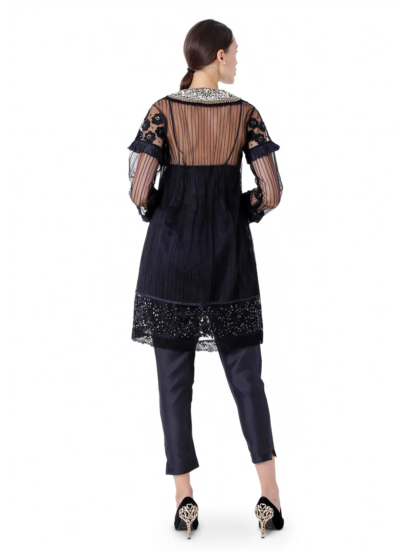 A-Line Tunic with Floral Threadwork Embroidery