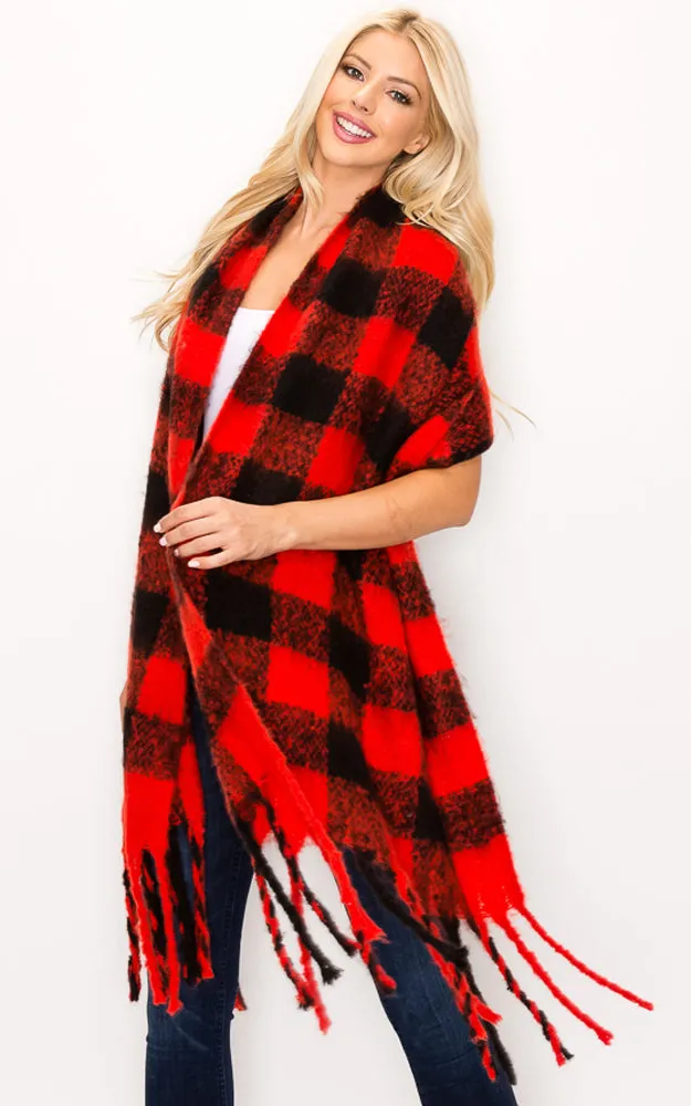 AS319/JS1269/9488 Buffalo Check Puffy Scarf w/Fringes