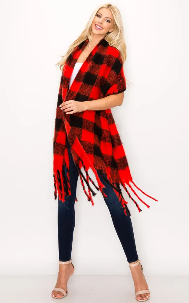 AS319/JS1269/9488 Buffalo Check Puffy Scarf w/Fringes