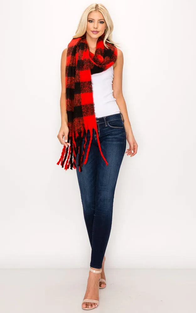 AS319/JS1269/9488 Buffalo Check Puffy Scarf w/Fringes