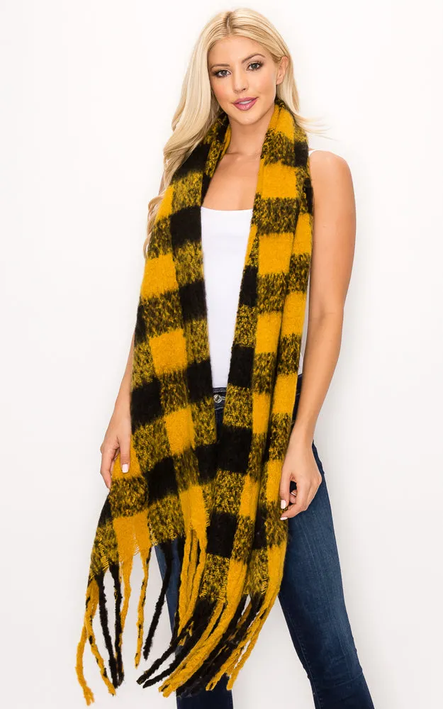 AS319/JS1269/9488 Buffalo Check Puffy Scarf w/Fringes