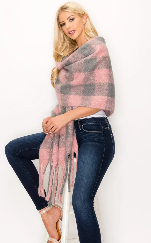 AS319/JS1269/9488 Buffalo Check Puffy Scarf w/Fringes