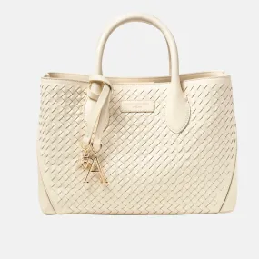 ASPINAL OF LONDON ONLINE EXCLUSIVE London Midi Woven Leather Tote Bag - Ivory