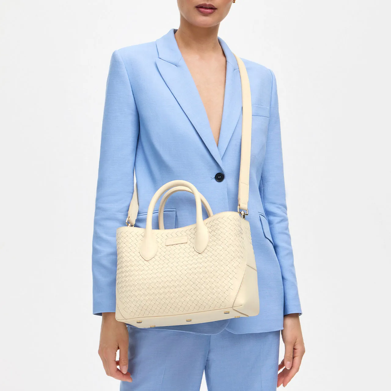 ASPINAL OF LONDON ONLINE EXCLUSIVE London Midi Woven Leather Tote Bag - Ivory