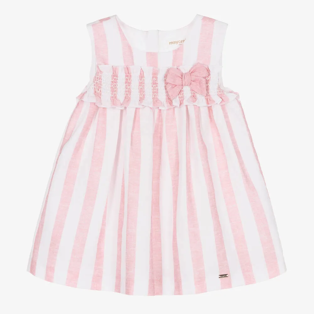 Baby Girls Pink & White Stripe Linen Dress