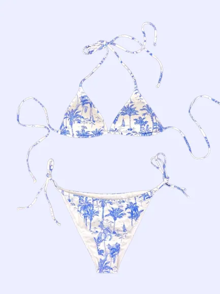 BIKINI A TRIANGOLO BIANCO CON PALME