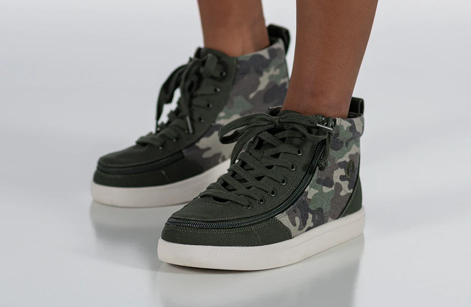 Billy Boys Youth Hightop Zip Up Sneakers- Olive Camo