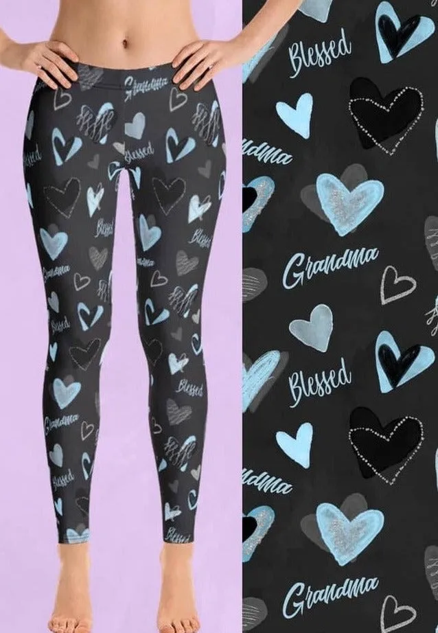 Blessed Grandma Heart Leggings – Comfortable & Stylish High-Waisted Leggings for Grandmothers