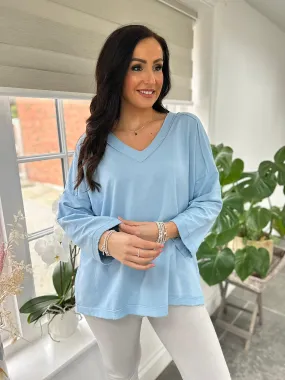 Blue Reverse Seam V Neck Sweat Top Harriet