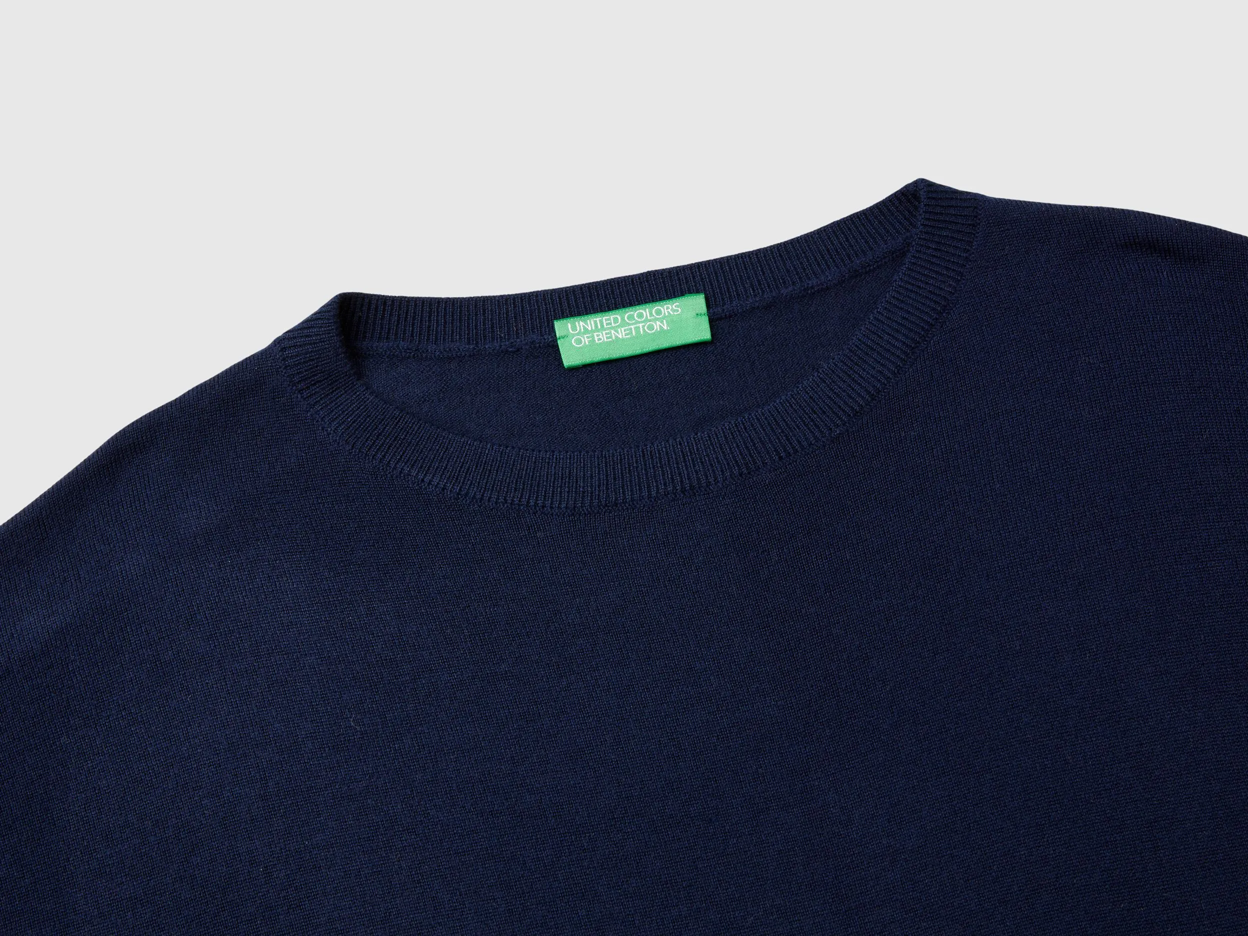 Boat neck sweater in pure Merino wool - Dark Blue | Benetton