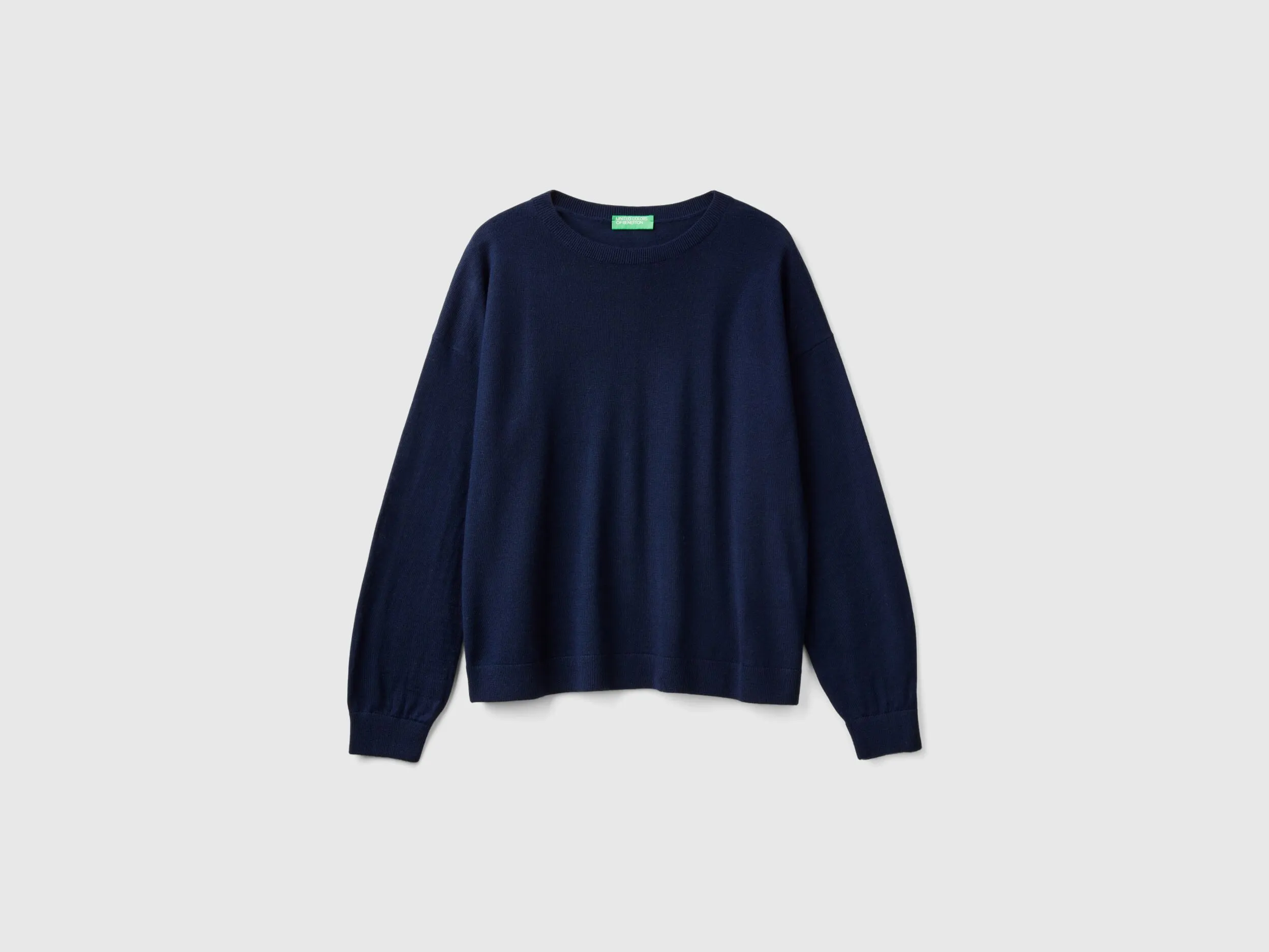 Boat neck sweater in pure Merino wool - Dark Blue | Benetton