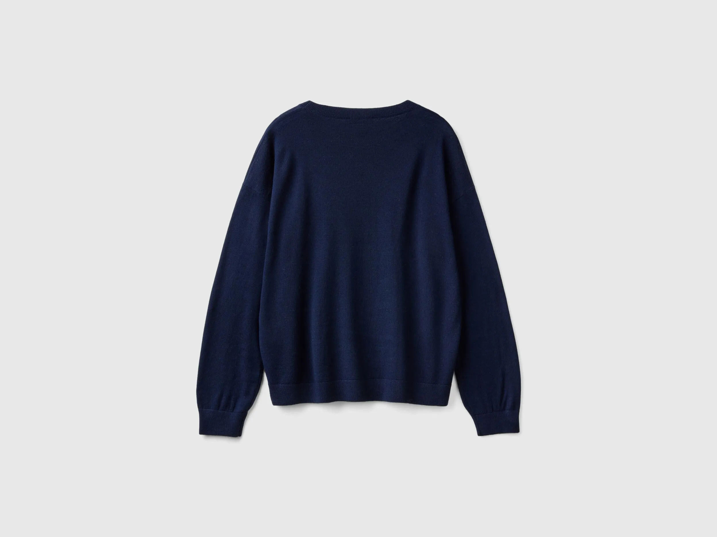 Boat neck sweater in pure Merino wool - Dark Blue | Benetton