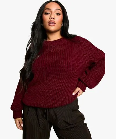 boohoo Womens Plus Oversized Crew Neck Sweater