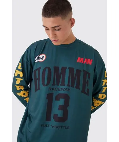 boohooMAN Mens Oversized Long Sleeve Homme Moto Graphic T-shirt