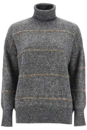 Brunello Cucinelli Striped Dolcevita Sweater   Grey