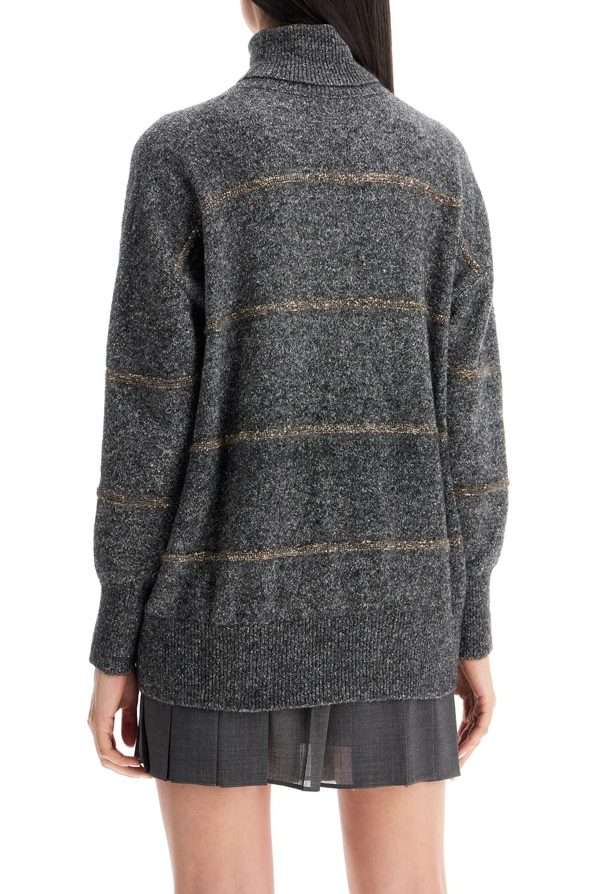 Brunello Cucinelli Striped Dolcevita Sweater   Grey