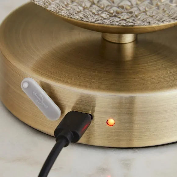 Cassia Pressed Glass Rechargeable Touch Dimmable Table Lamp
