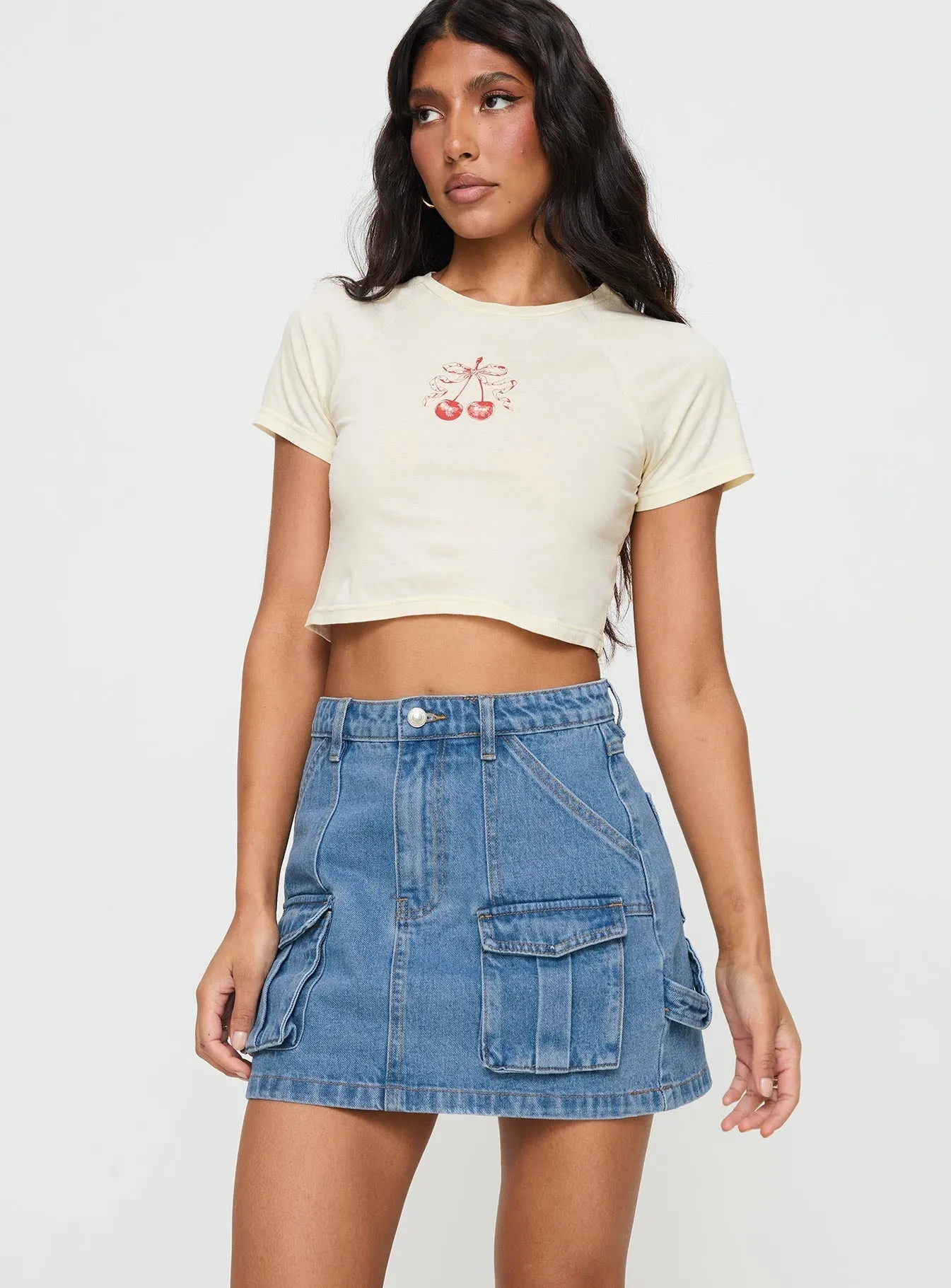 Chillders Denim Mini Skirt Mid Wash