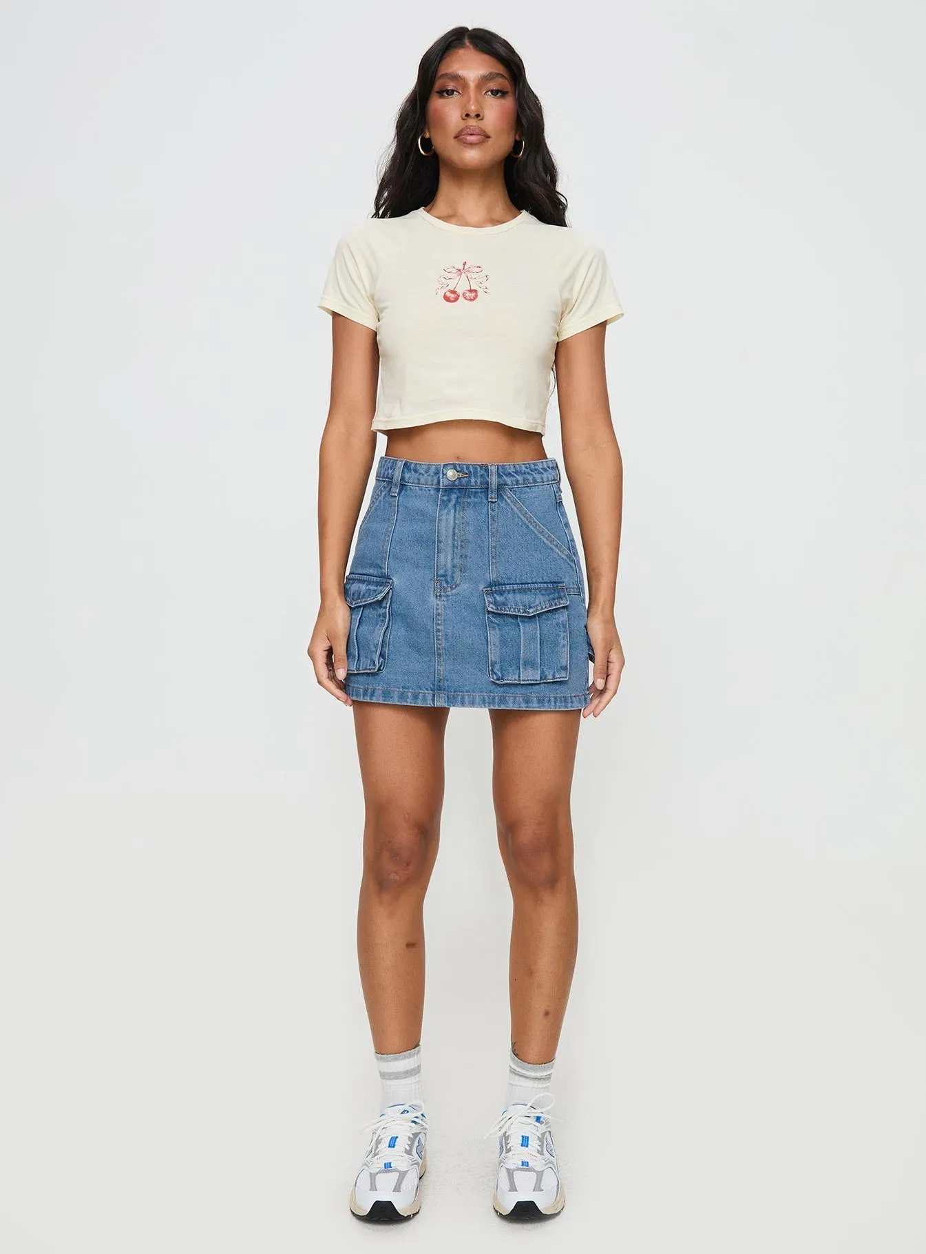 Chillders Denim Mini Skirt Mid Wash