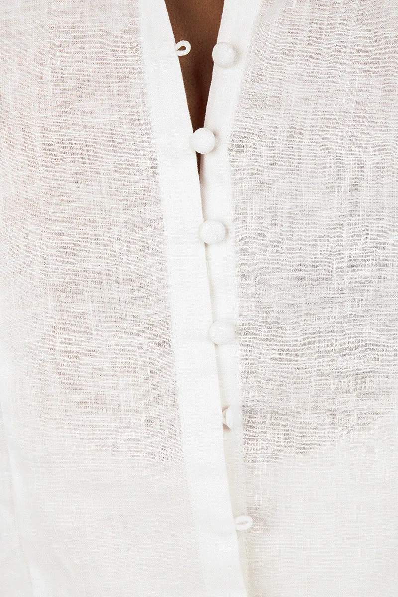 CLOE WHITE LINEN SLEEVE SHIRT