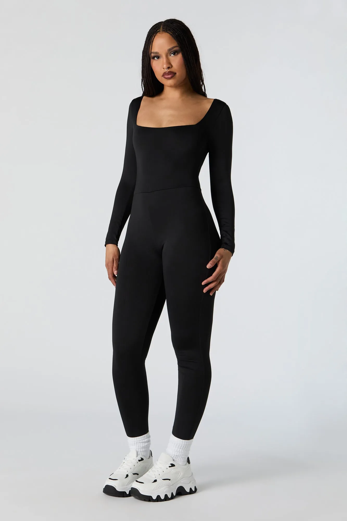 Contour Square Neck Long Sleeve Jumpsuit