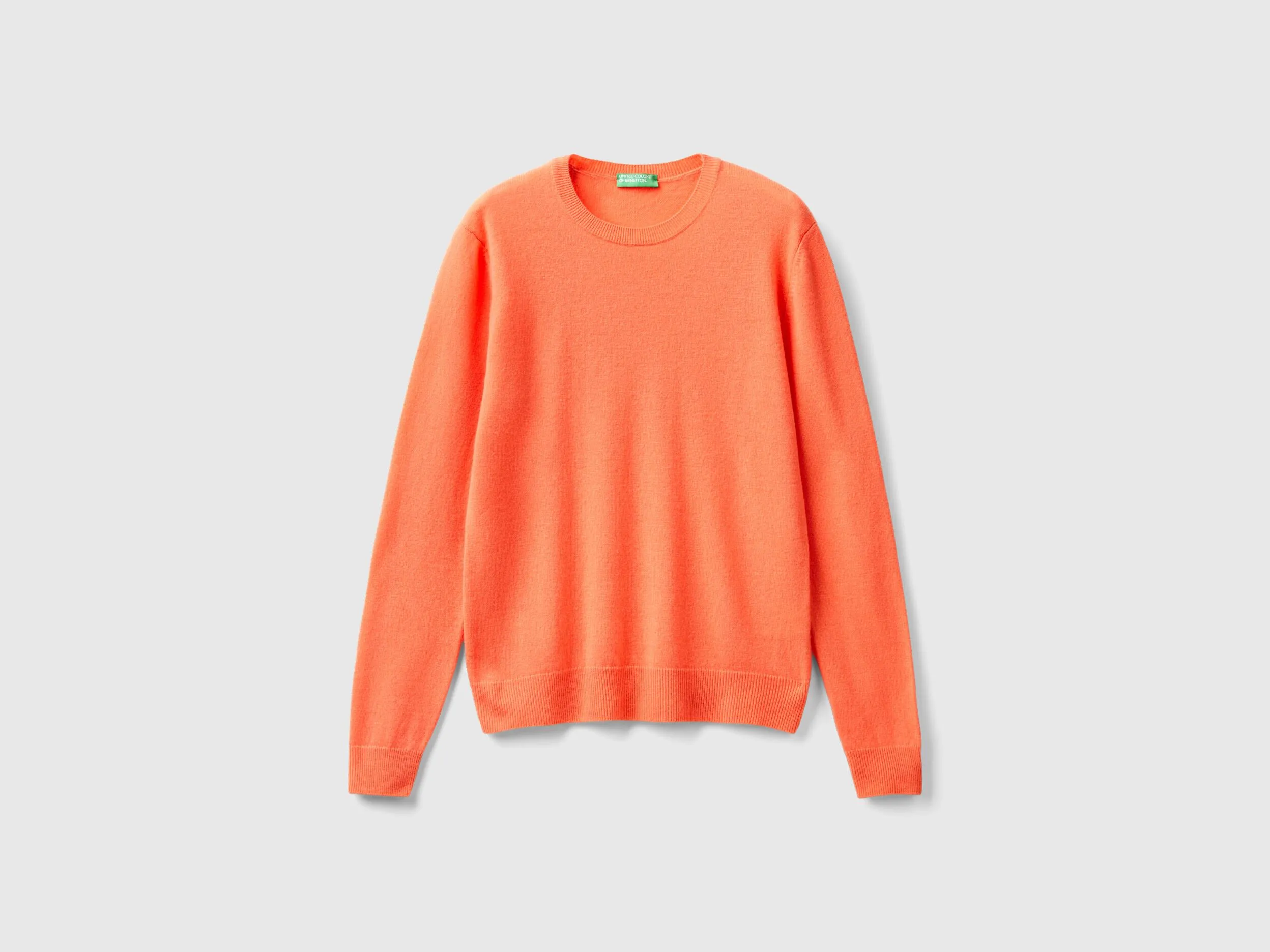 Coral red crew neck sweater in pure Merino wool - Red Coral | Benetton