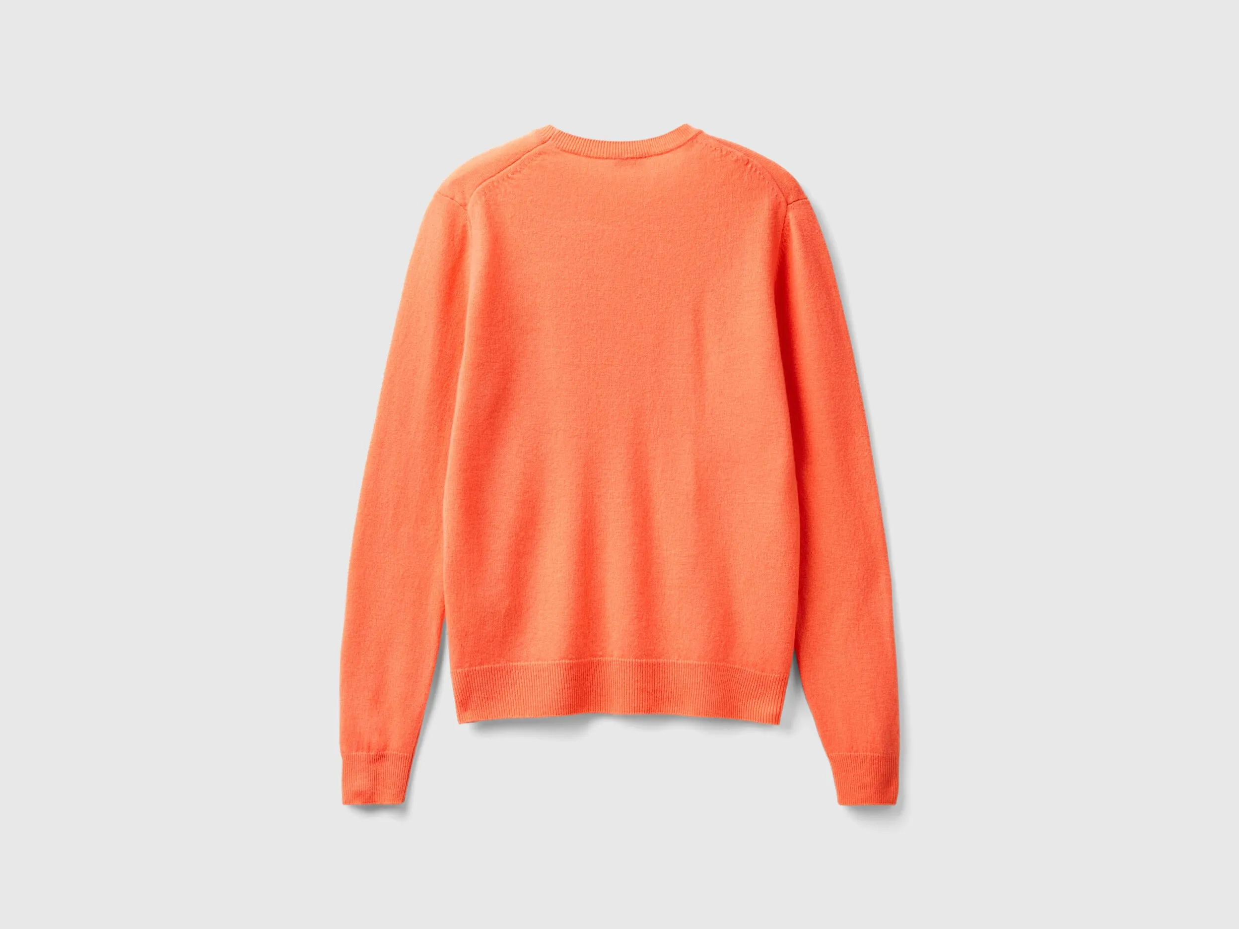 Coral red crew neck sweater in pure Merino wool - Red Coral | Benetton