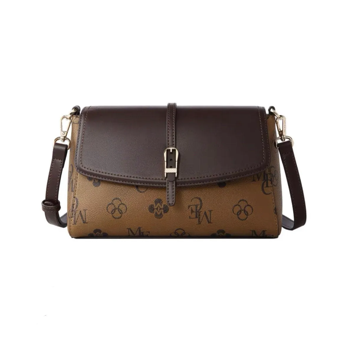 Cute Brown Minimalist Contrast Color Monogram Magnetic Buckle Closure Luxury Faux Leather PVC Messenger Bag for Women, Crossbody