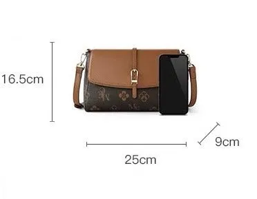 Cute Brown Minimalist Contrast Color Monogram Magnetic Buckle Closure Luxury Faux Leather PVC Messenger Bag for Women, Crossbody