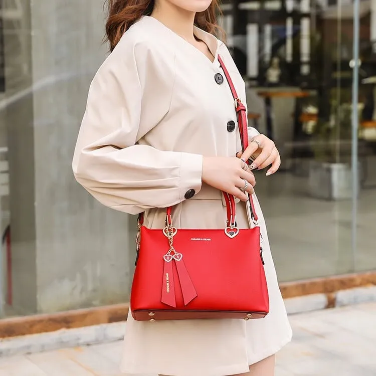 Cute Red Minimalist Solid Color Luxury Genuine Leather Handle Handheld Handbag for Women, Shoulder Bag, Crossbody Bag, Messenger