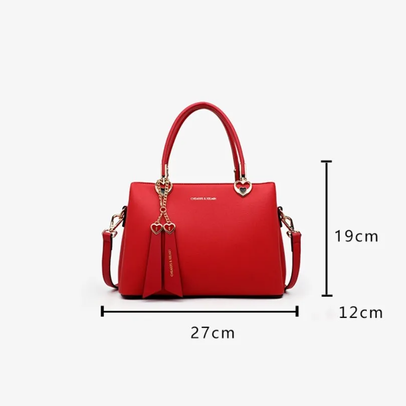 Cute Red Minimalist Solid Color Luxury Genuine Leather Handle Handheld Handbag for Women, Shoulder Bag, Crossbody Bag, Messenger