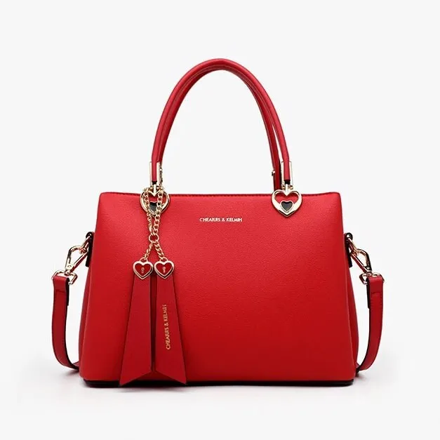 Cute Red Minimalist Solid Color Luxury Genuine Leather Handle Handheld Handbag for Women, Shoulder Bag, Crossbody Bag, Messenger