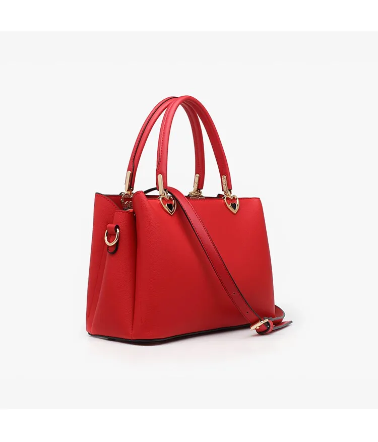 Cute Red Minimalist Solid Color Luxury Genuine Leather Handle Handheld Handbag for Women, Shoulder Bag, Crossbody Bag, Messenger