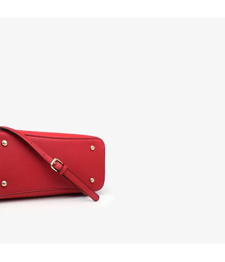 Cute Red Minimalist Solid Color Luxury Genuine Leather Handle Handheld Handbag for Women, Shoulder Bag, Crossbody Bag, Messenger