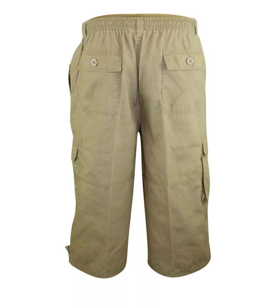 D555 Big Mens Stone Cargo Capri Pant With Leg Pockets (MASON STONE)