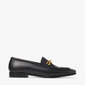 Diamond Tilda Loafer Black Calf Leather Loafers with Chain Embellishment