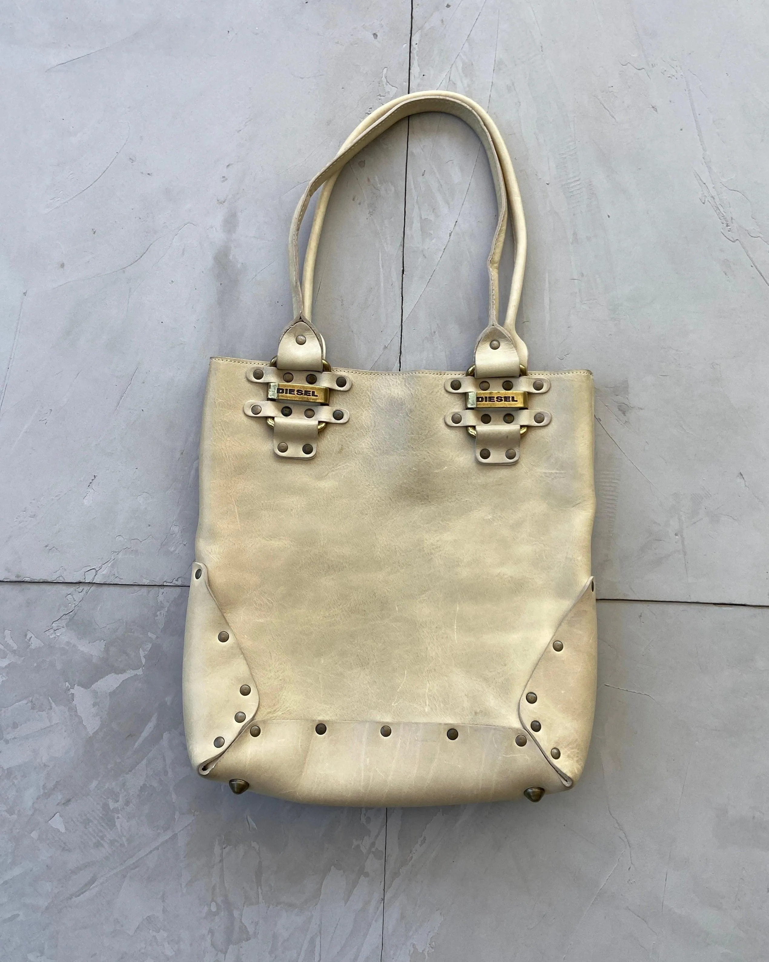 DIESEL 2000'S LEATHER STUDDED TOTE BAG