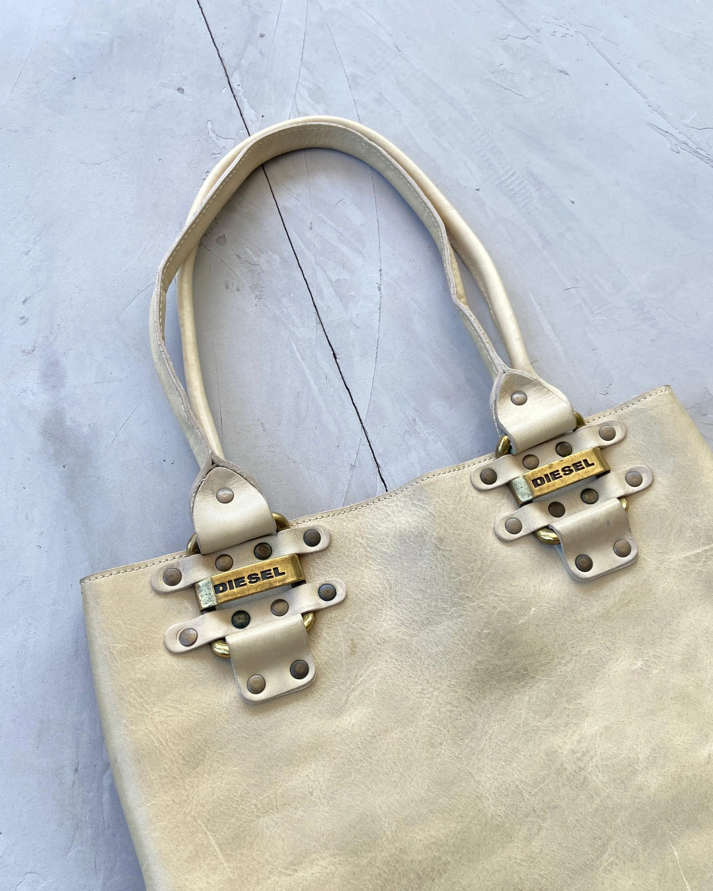 DIESEL 2000'S LEATHER STUDDED TOTE BAG