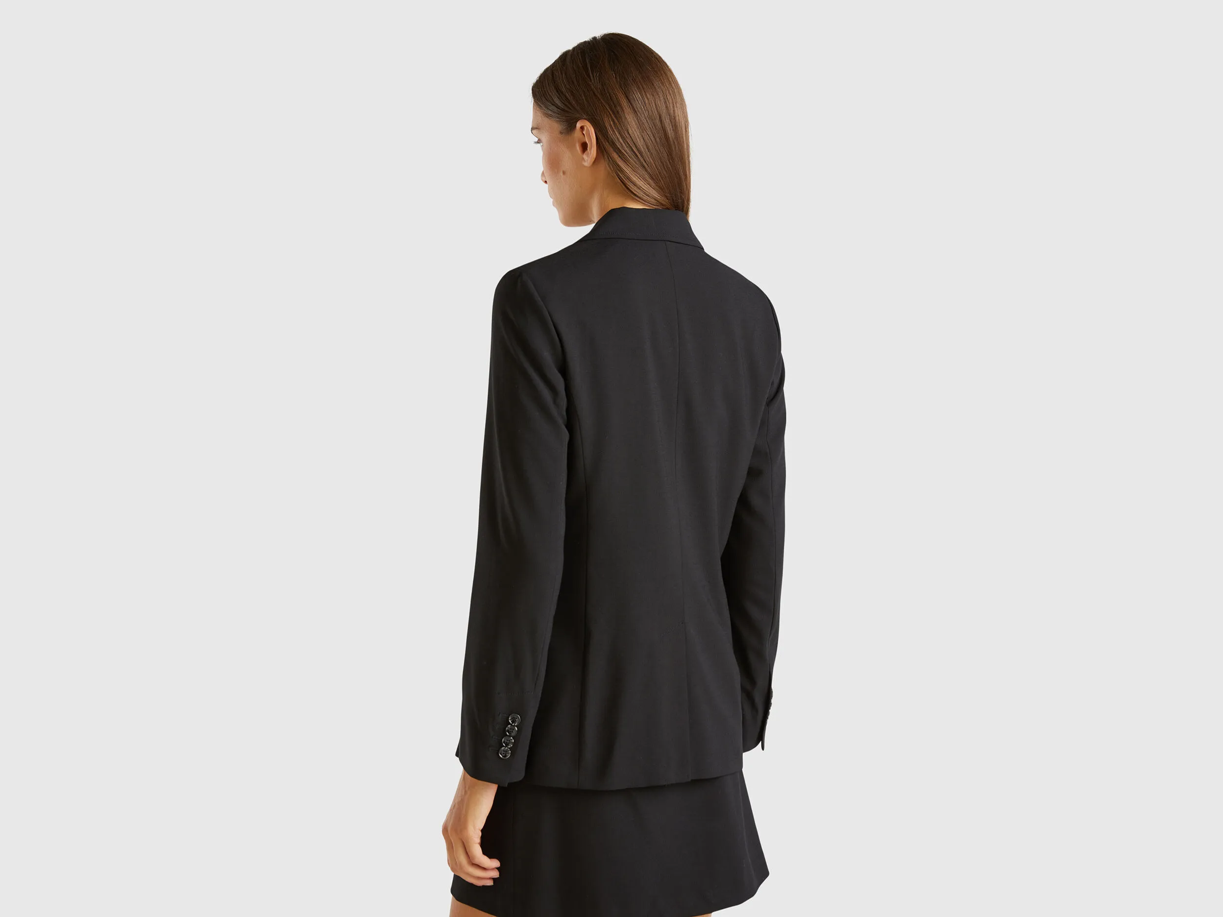 Double-breasted jacket in stretch viscose blend - Black | Benetton