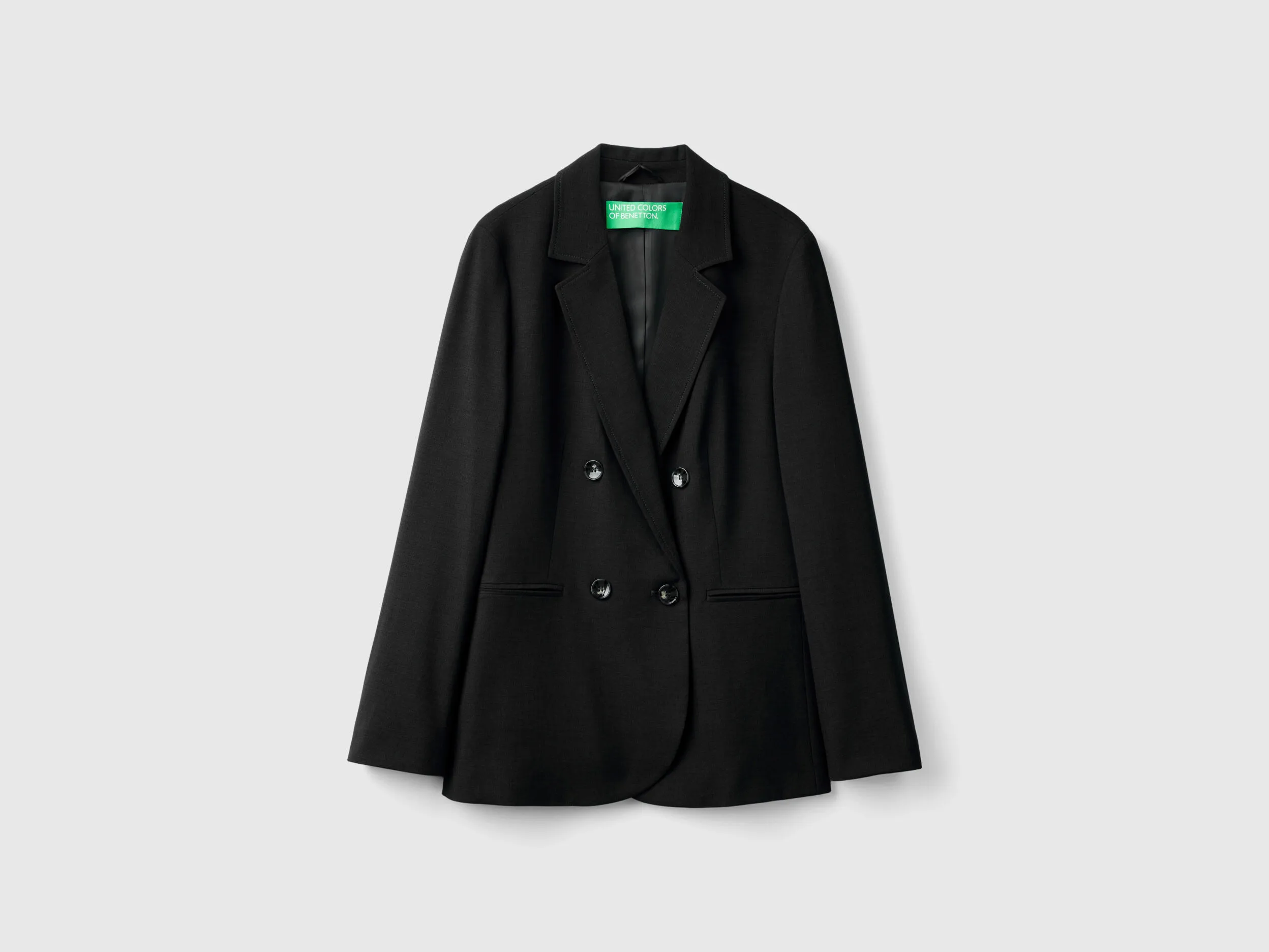 Double-breasted jacket in stretch viscose blend - Black | Benetton