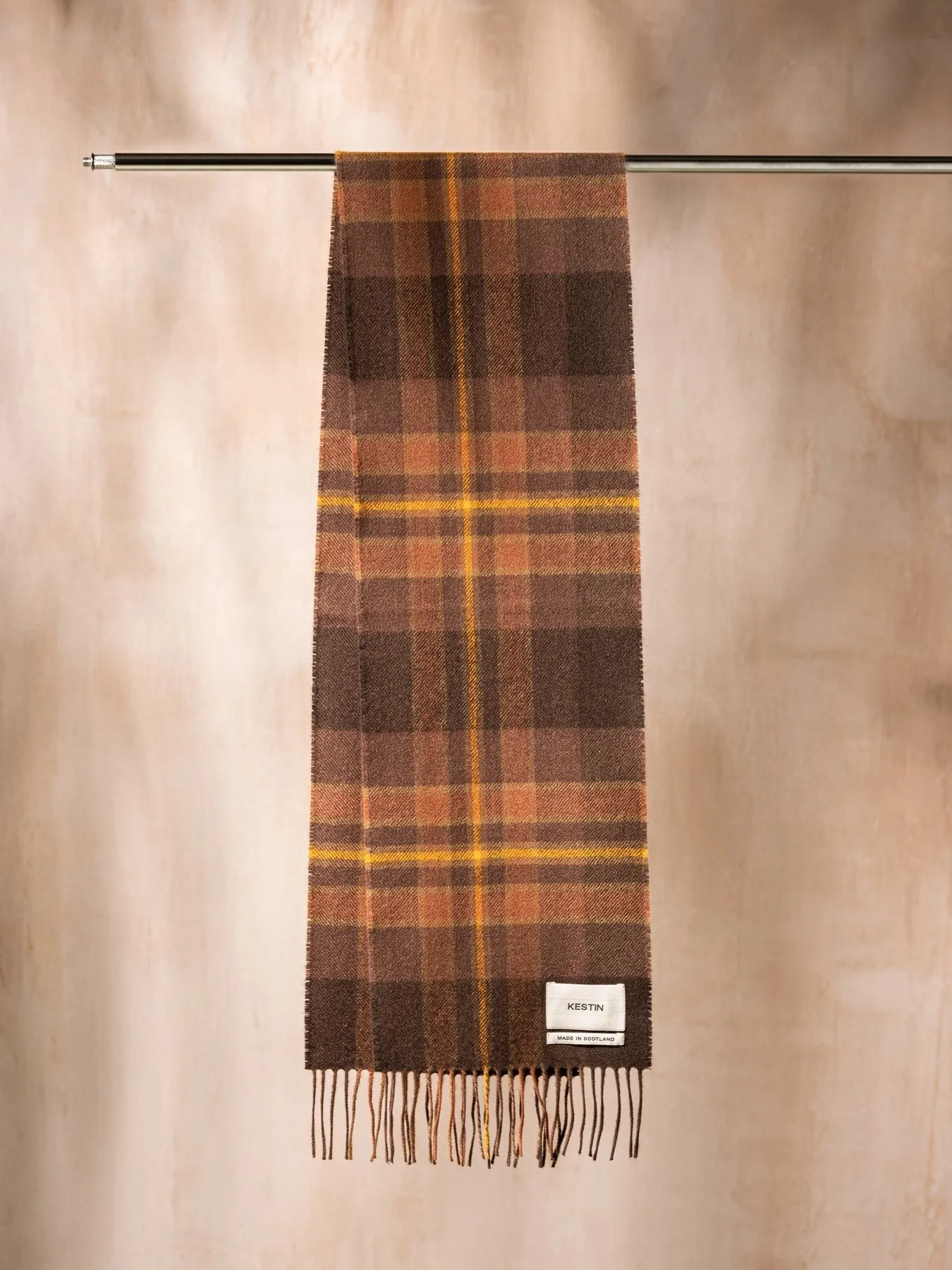 Dunbar Scarf in Peat / Rust Check Lambswool