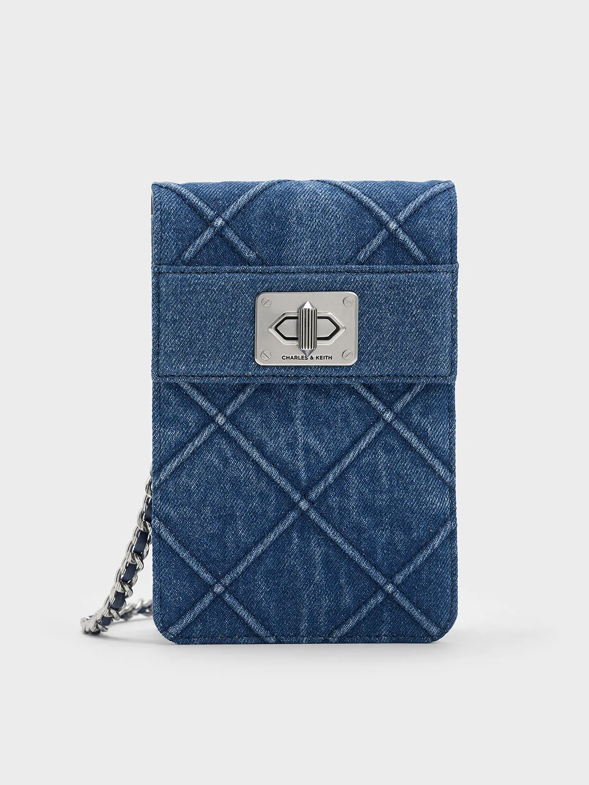 Eleni Denim Quilted Elongated Crossbody Bag - Denim Blue