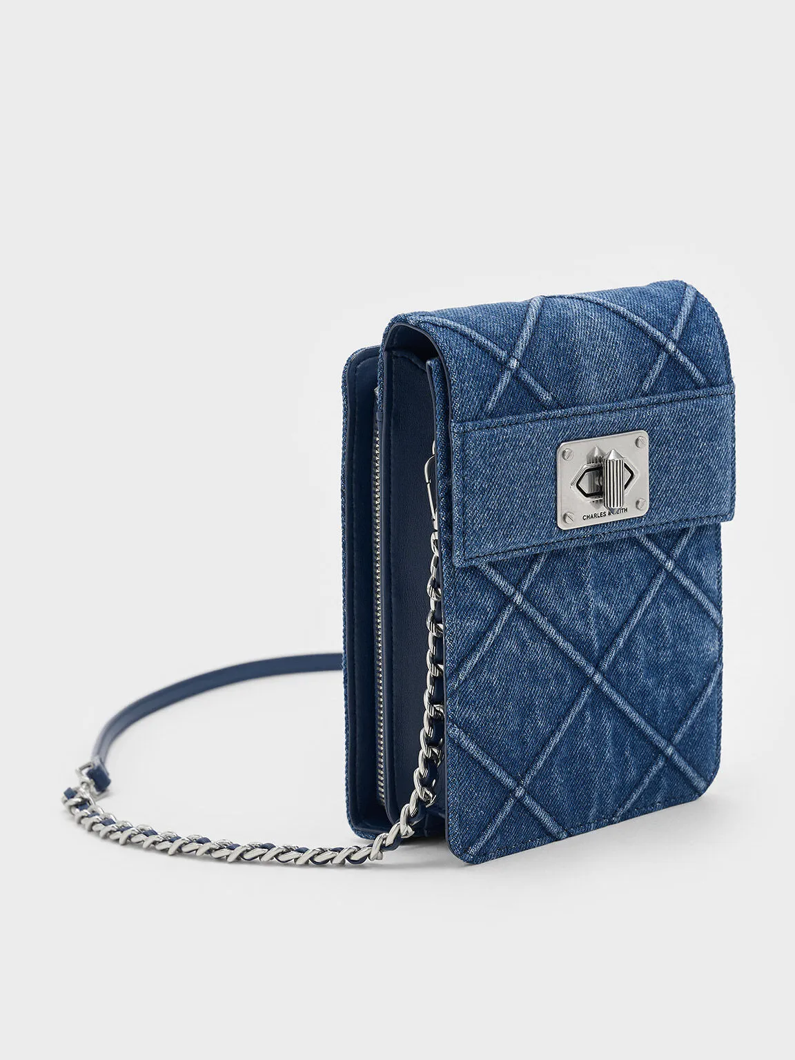 Eleni Denim Quilted Elongated Crossbody Bag - Denim Blue