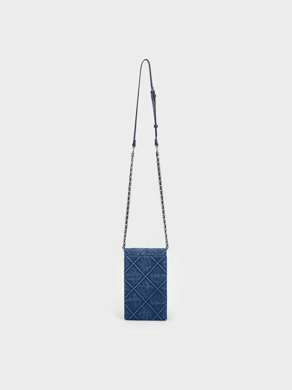 Eleni Denim Quilted Elongated Crossbody Bag - Denim Blue